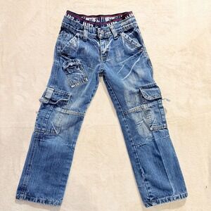 Chilong Y2K Cargo Jeans Blue Denim Skull Waistband Utility Multi-Pocket Pants